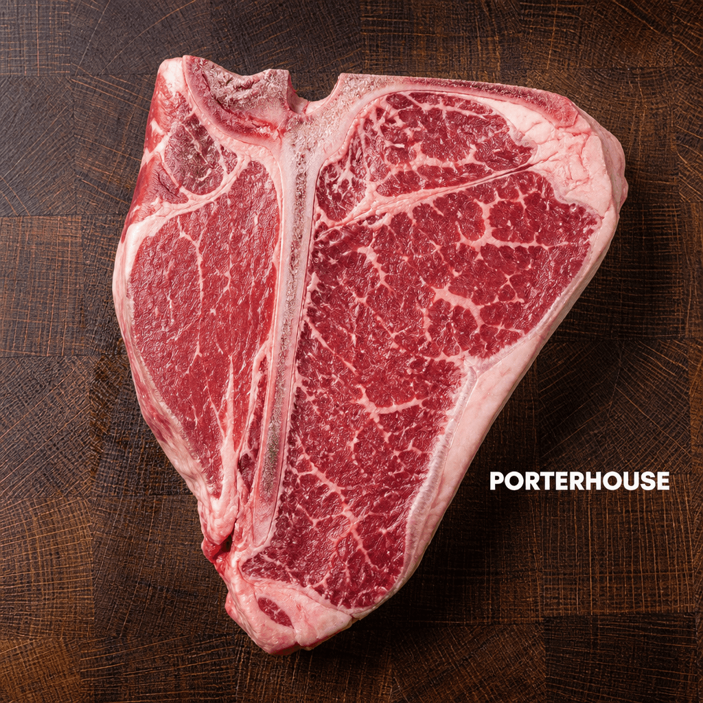 Labeled porterhouse steak from the eighth cow share