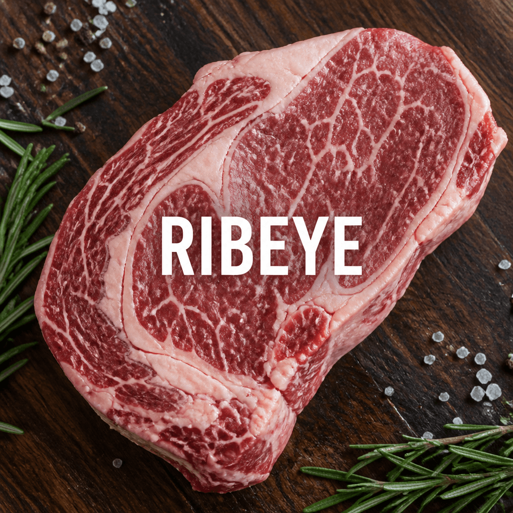 Labeled ribeye steak from the eighth cow share