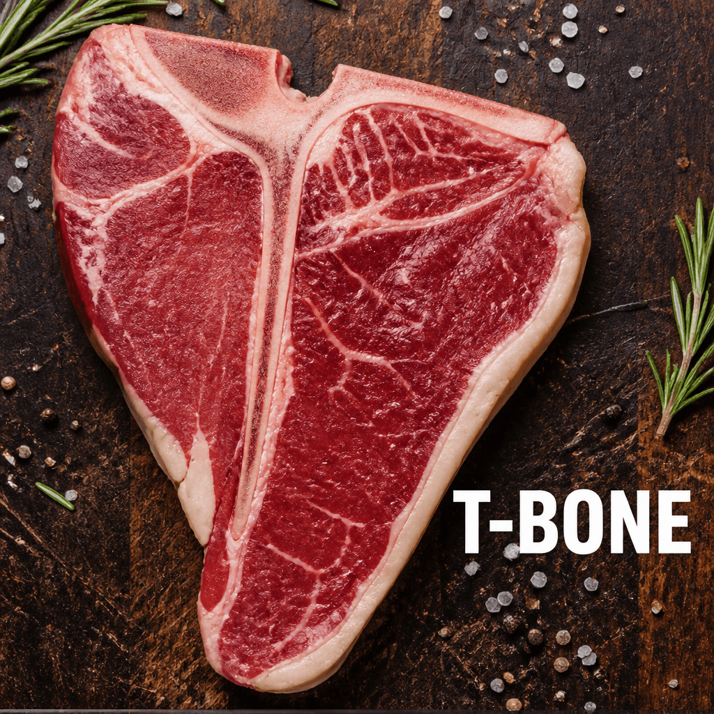 Labeled T-bone steak from the eighth cow share
