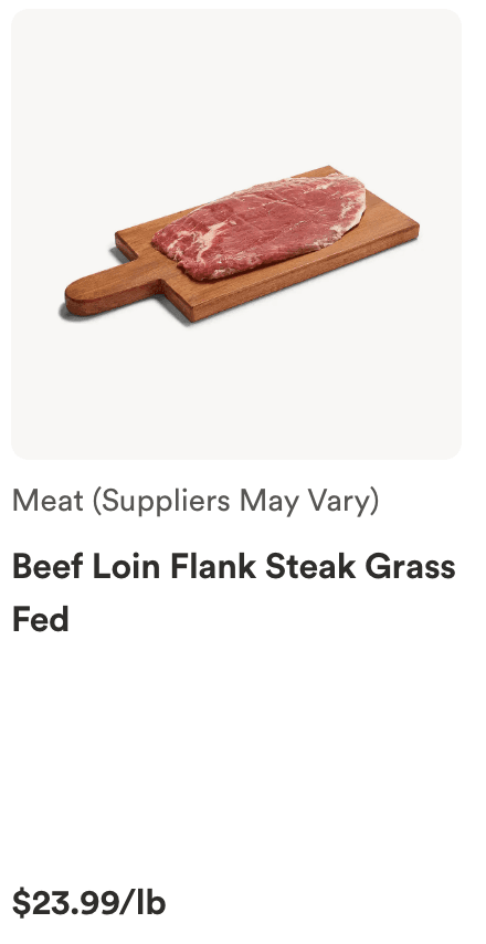 Whole Foods grass-fed flank steak at $23.99 per pound