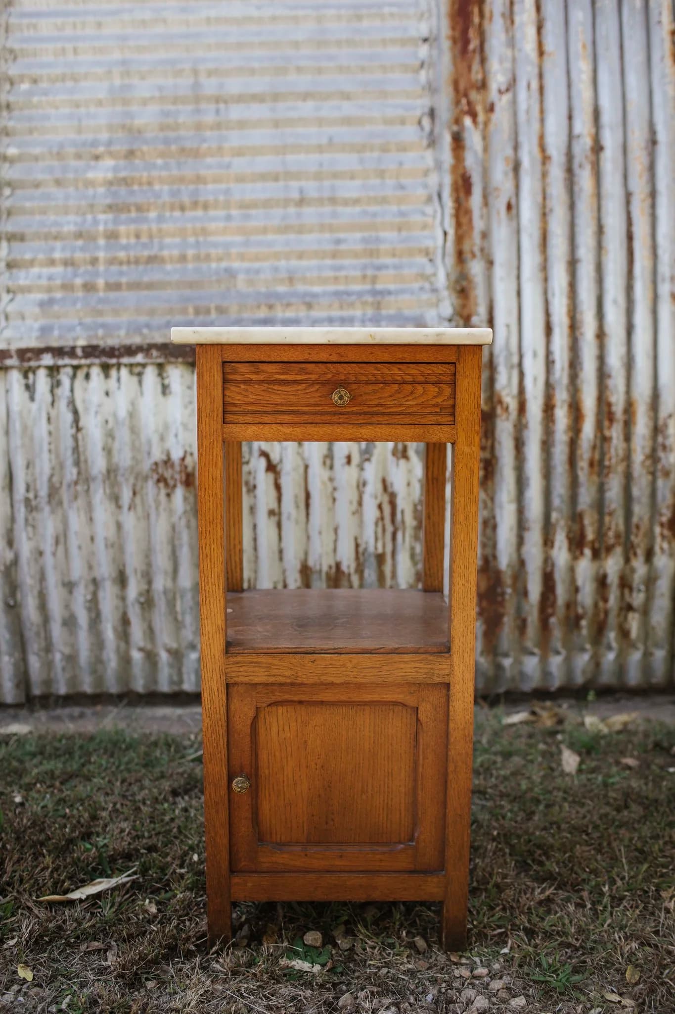 German oak side table with marble top
