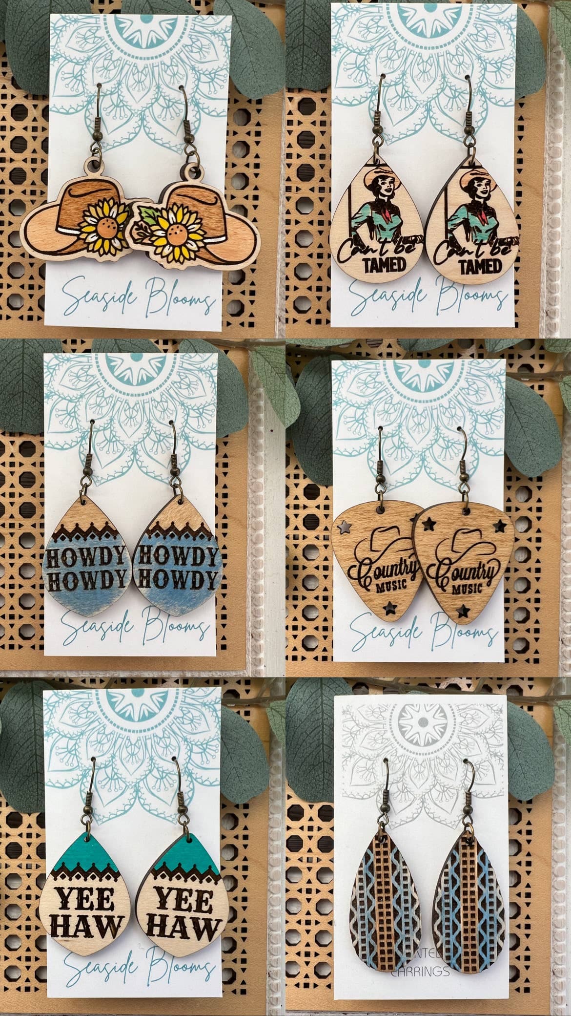 Boho tulip flower light weight hand painted wood earrings image 4