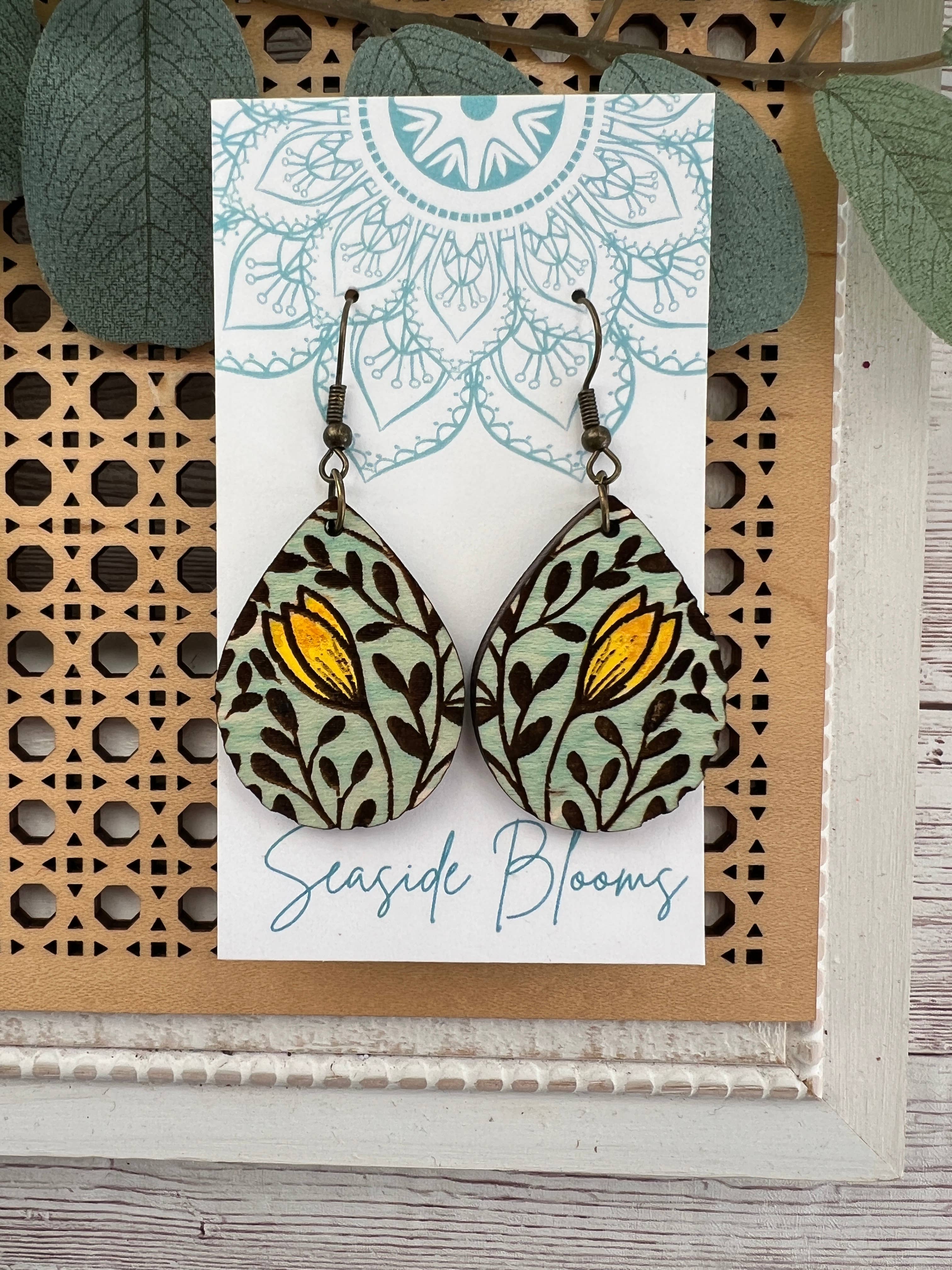 Boho tulip flower light weight hand painted wood earrings image 3