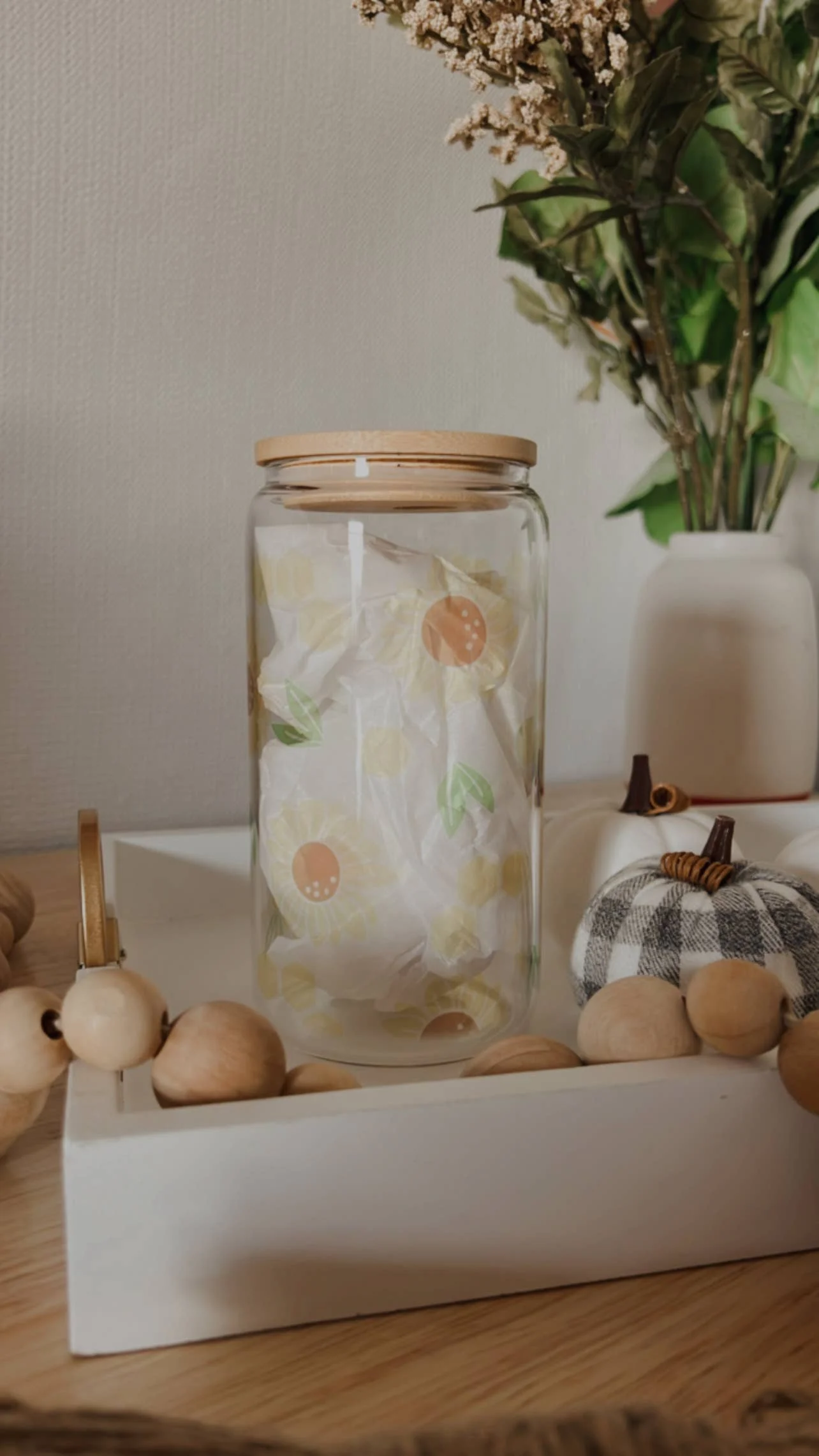 Sunflower 16 oz Glass Cup with Bamboo Lid image 4