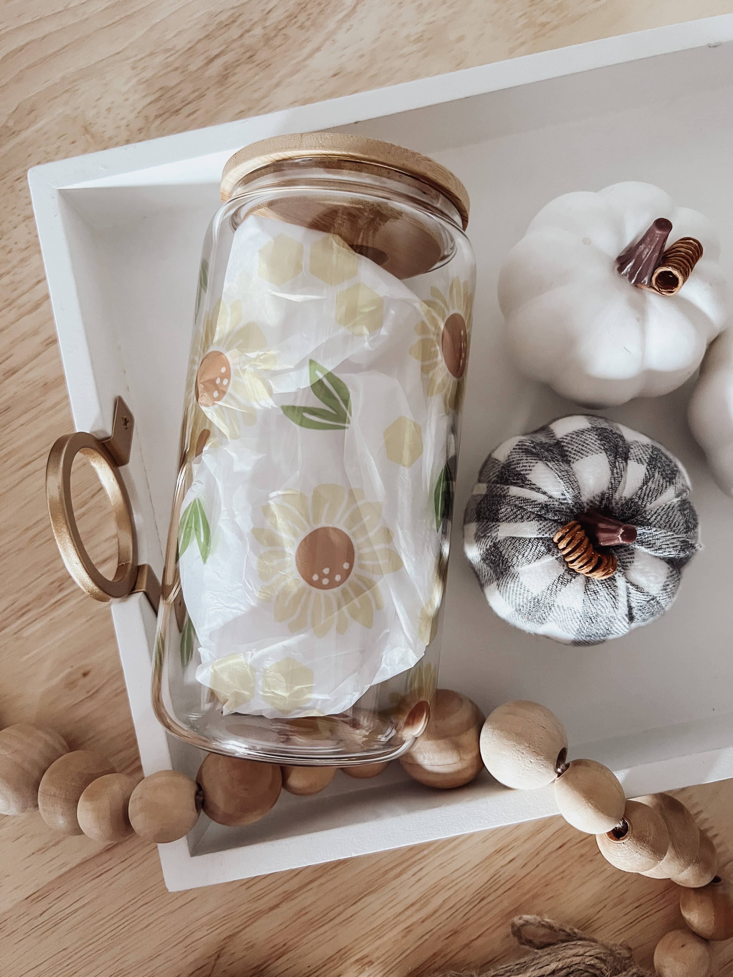 Sunflower 16 oz Glass Cup with Bamboo Lid image 2