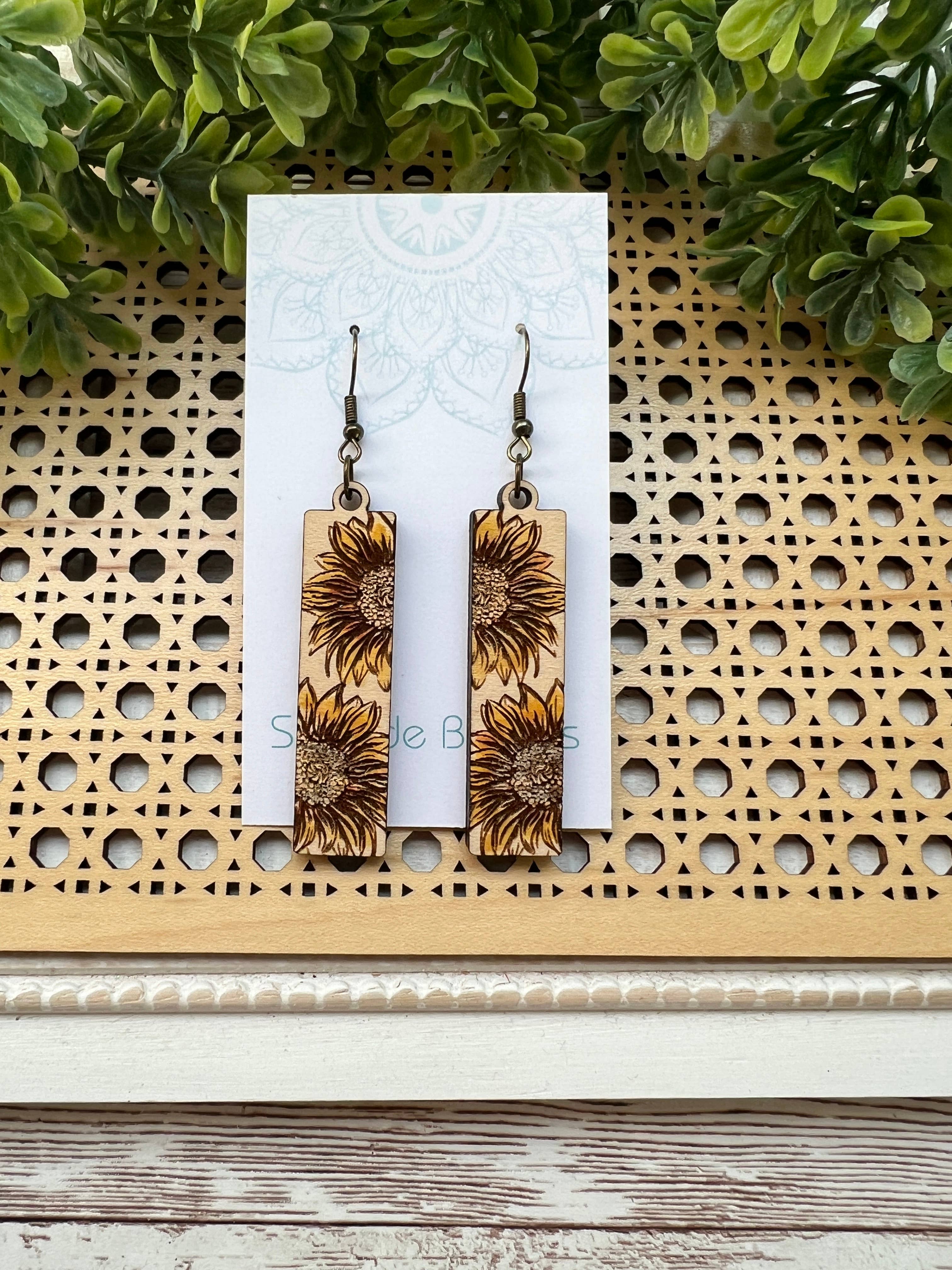 Sunflower bar dangle drip hand painted lightweight boho wood