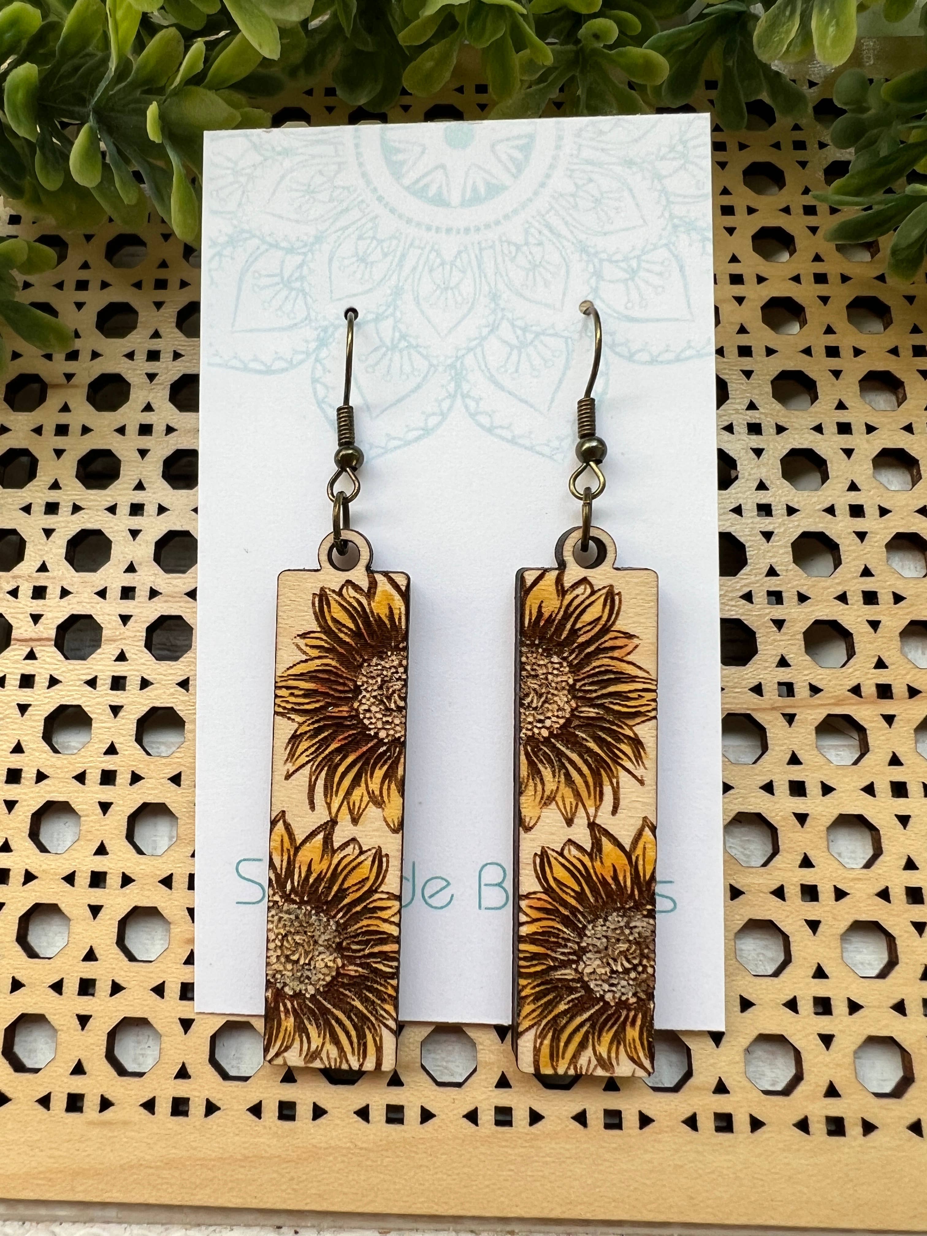Sunflower bar dangle drip hand painted lightweight boho wood image 4