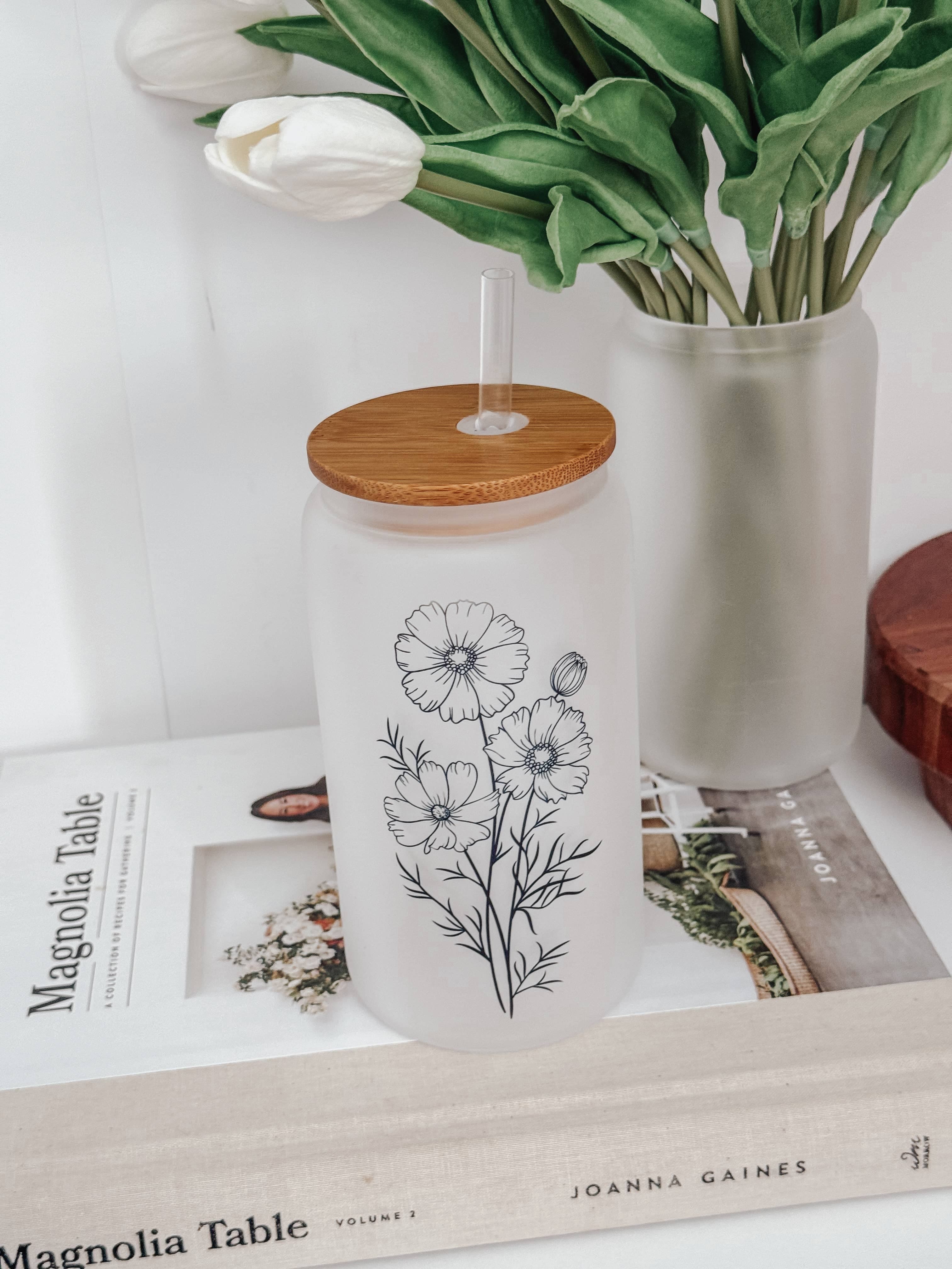 Cosmo Florals 16oz Glass Cup with Bamboo Lid image 2