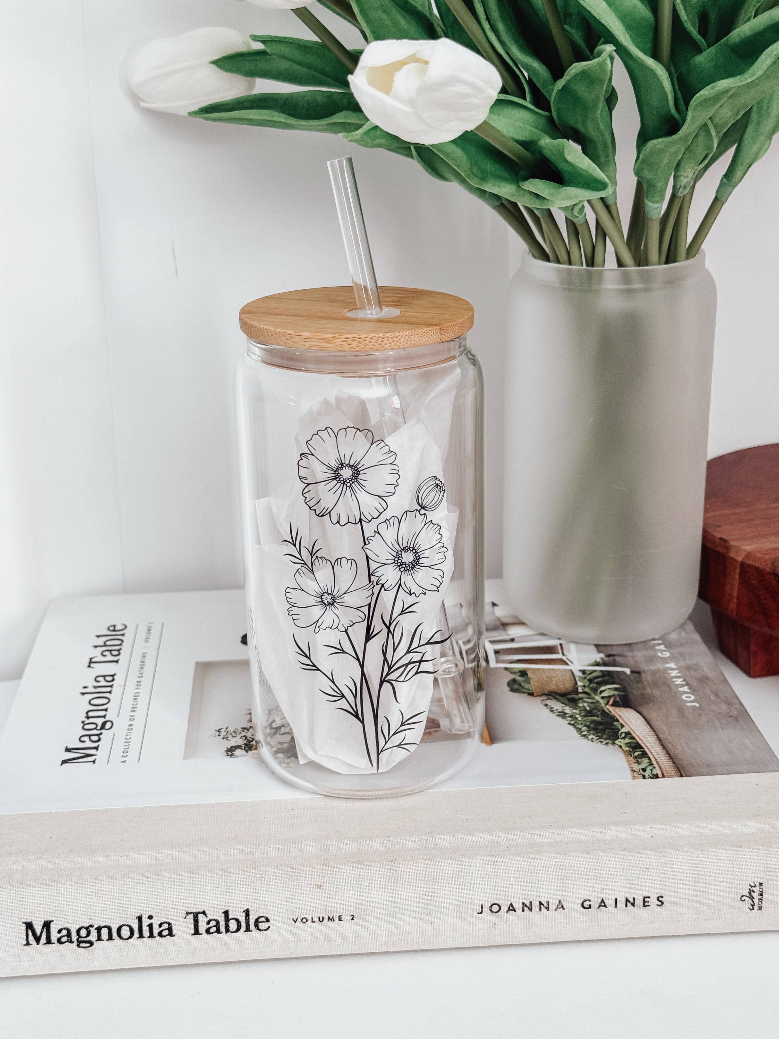 Cosmo Florals 16oz Glass Cup with Bamboo Lid image 3